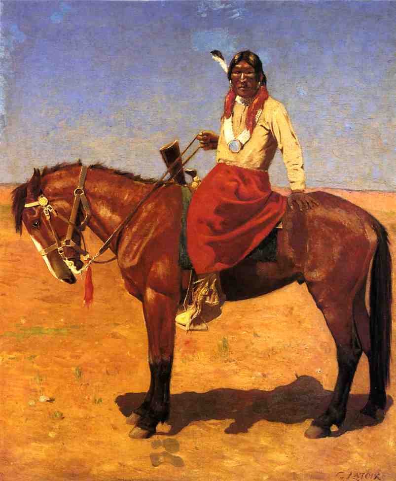 Apache Indian on Horseback, vintage artwork by Gaspard Latoix, 12x8" (A4) Poster