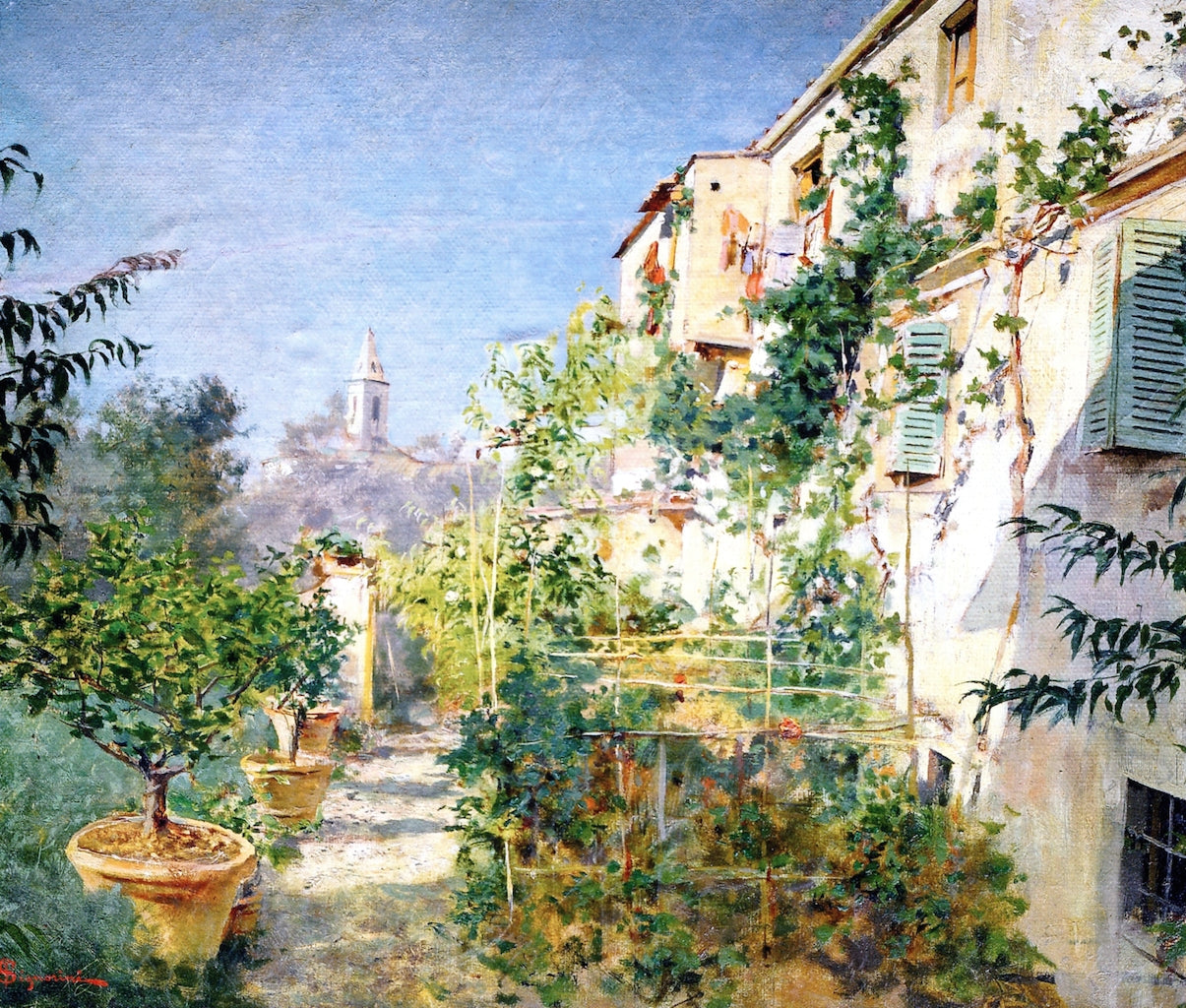 Giardino a Settignano, vintage artwork by Telemaco Signorini, 12x8" (A4) Poster
