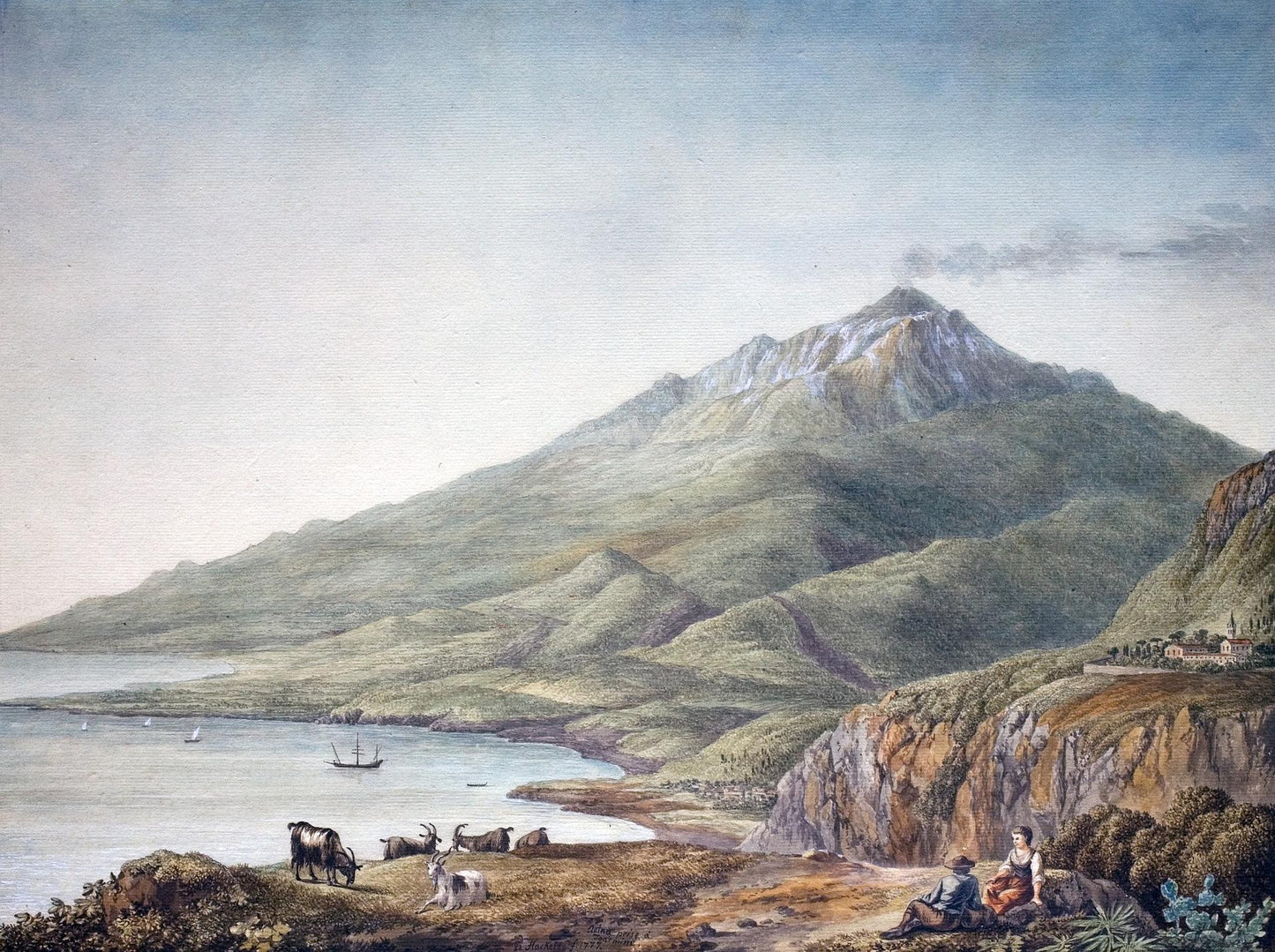 View of Mount Etna from Taormina, vintage artwork by Jakob Philipp Hackert, 12x8" (A4) Poster