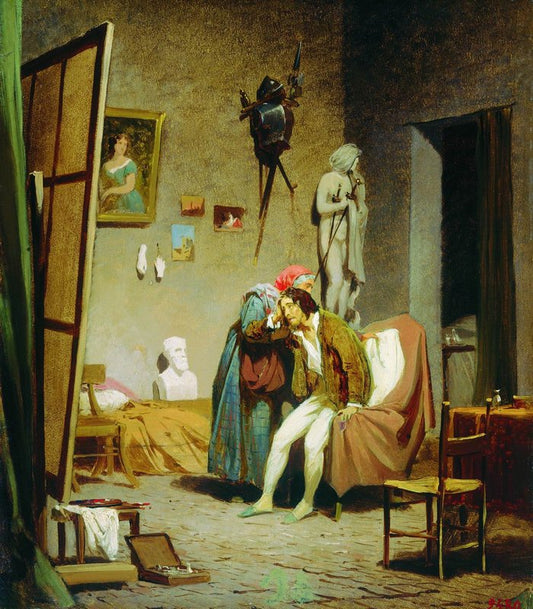 The Sick Artist, vintage artwork by Fedor Bronnikov, 12x8" (A4) Poster