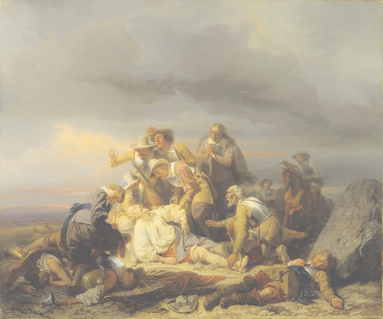 Finding the Body of King Gustav II Adolf of Sweden after the Battle of Lützen, vintage artwork by Carl Wahlbom, A3 (16x12") Poster Print