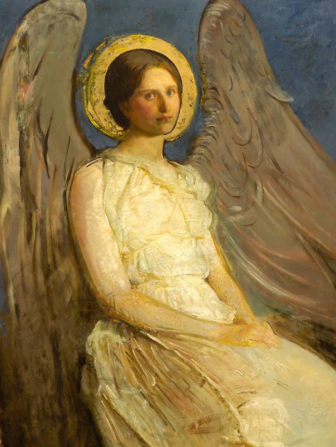 Seated Angel, vintage artwork by Abbott Handerson Thayer, 12x8" (A4) Poster