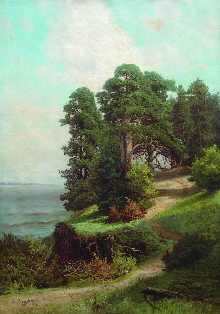 Pine Trees on the Shore, vintage artwork by Arseny Meschersky, 12x8" (A4) Poster
