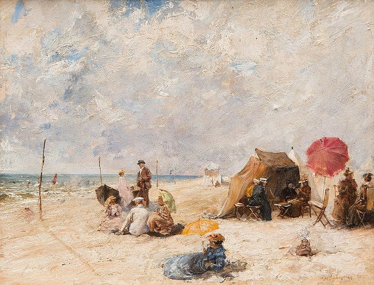 Gallant Scene on the Beach by Max Friedrich Ferdinand Rabes,A3(16x12")Poster