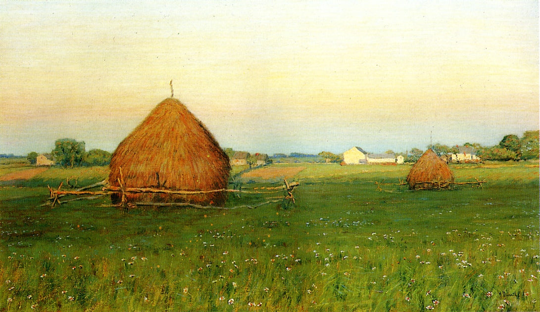 Landscape with Haystacks, vintage artwork by Henry Golden Dearth, 12x8" (A4) Poster
