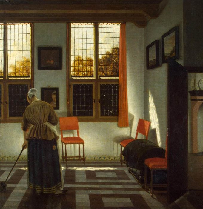 Room in a Dutch House, vintage artwork by Pieter Janssens Elinga, 12x8" (A4) Poster