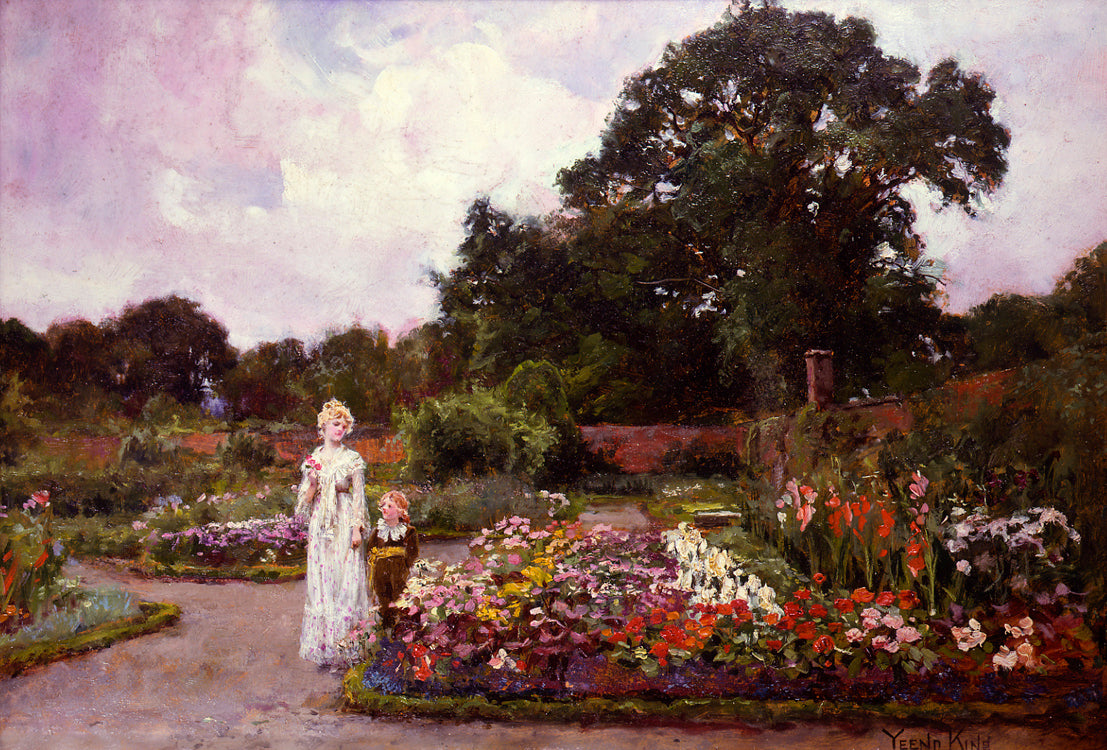 Victorian Garden, vintage artwork by Henry John Yeend King, 12x8" (A4) Poster