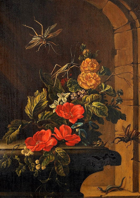 Still Life with Insects, vintage artwork by Elias van den Broeck, 12x8" (A4) Poster