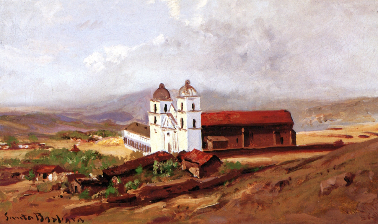 Santa Barbara Mission, vintage artwork by William Keith, 12x8" (A4) Poster
