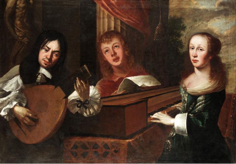 Interior with musicians, vintage artwork by Italian School 17th Century - Unknown, 12x8" (A4) Poster