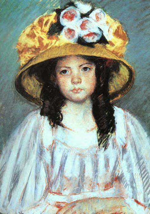 Girl in a Large Hat, vintage artwork by Mary Cassatt, 12x8" (A4) Poster