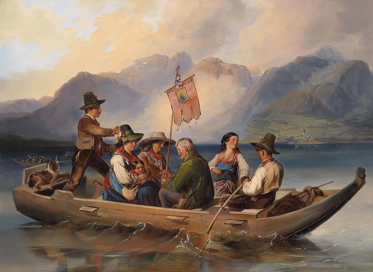 Crossing the Lake, vintage artwork by Johann Matthias Ranftl, A3 (16x12") Poster Print