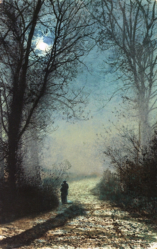 Lovers on a Moonlight Lane, vintage artwork by John Atkinson Grimshaw, 12x8" (A4) Poster