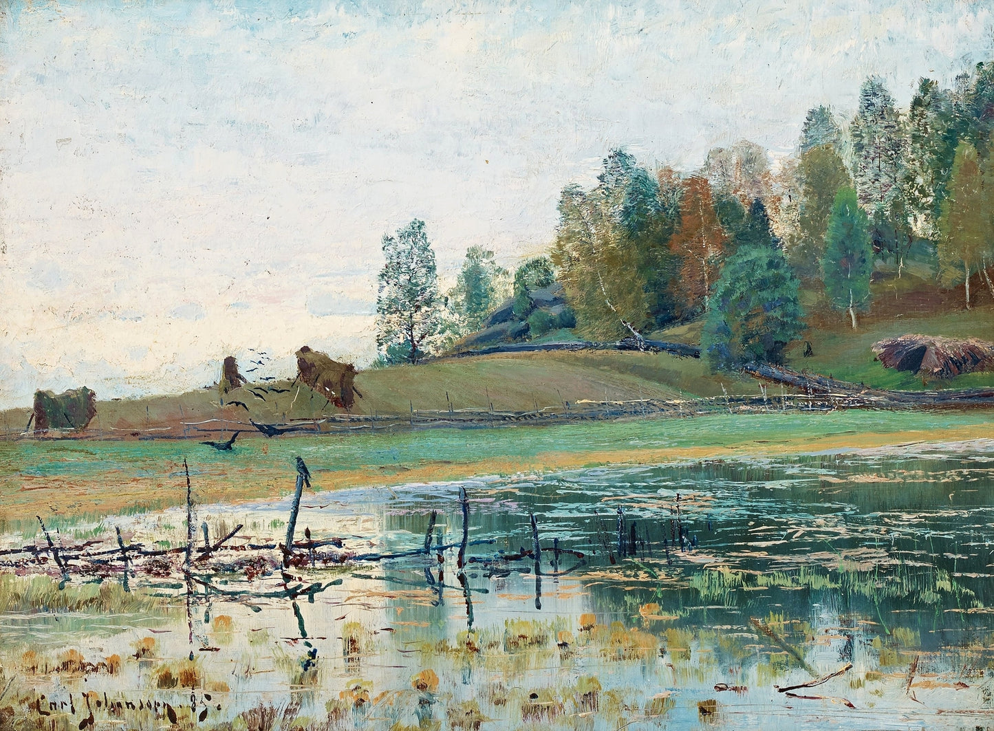 Harvest landscape, vintage artwork by Carl Johansson, 12x8" (A4) Poster