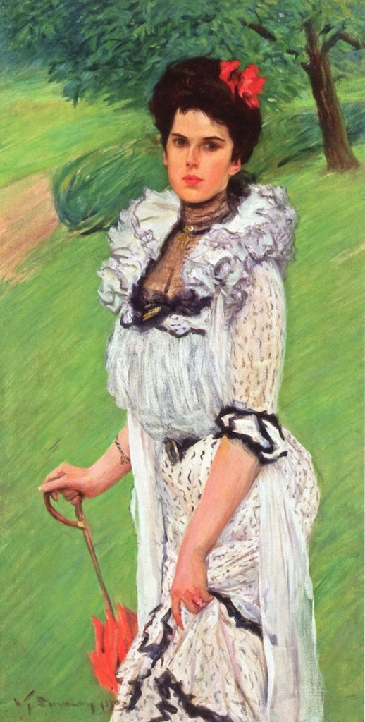 The White Dress: Portrait of a Young Woman in a Park, vintage artwork by William Thomas Smedley, 12x8" (A4) Poster