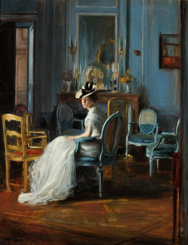 Le Boudoir Bleu, vintage artwork by Jacques-Émile Blanche, 12x8" (A4) Poster