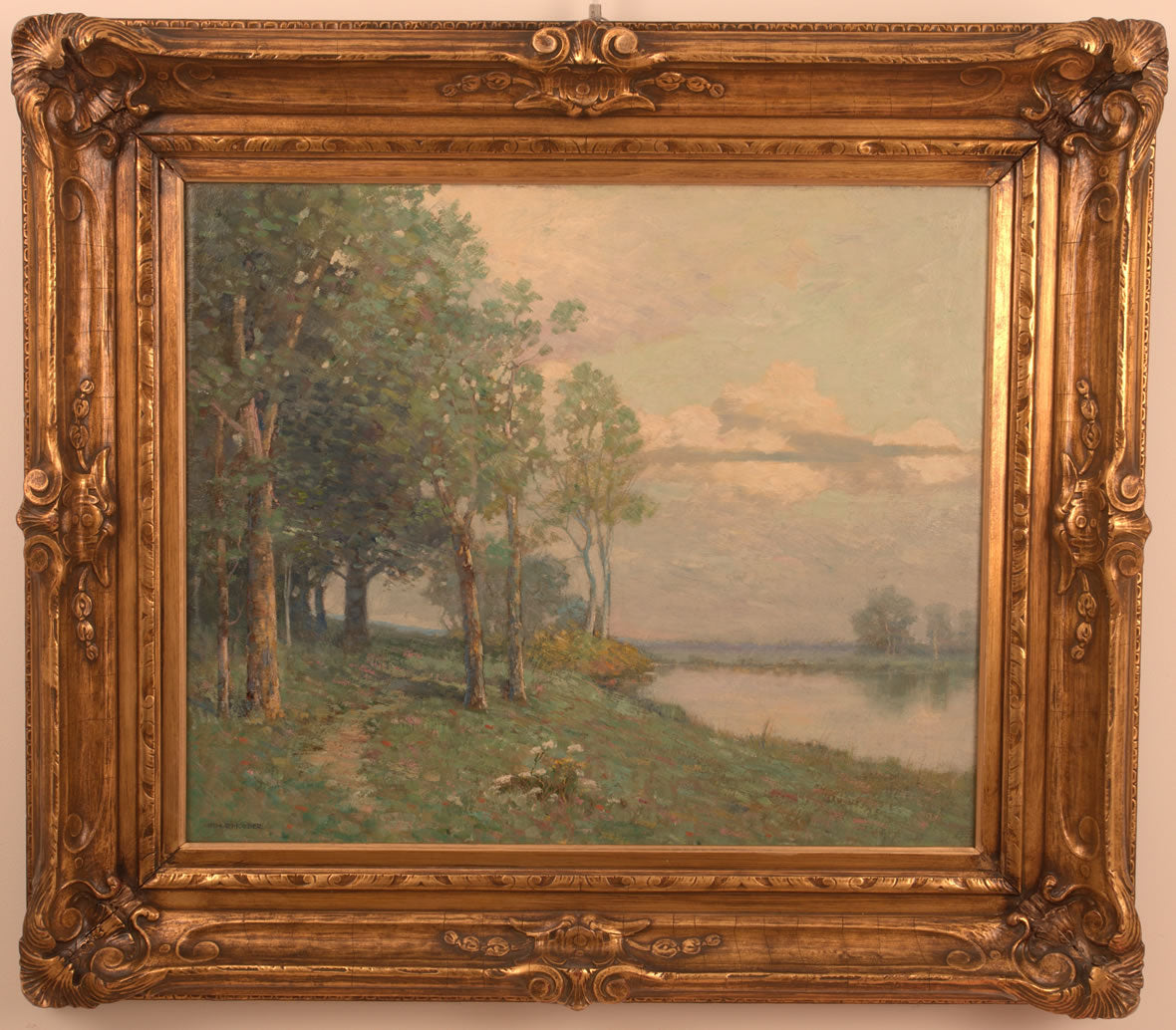 Wooded Path by the Pond, vintage artwork by Arthur Hoeber, 12x8" (A4) Poster