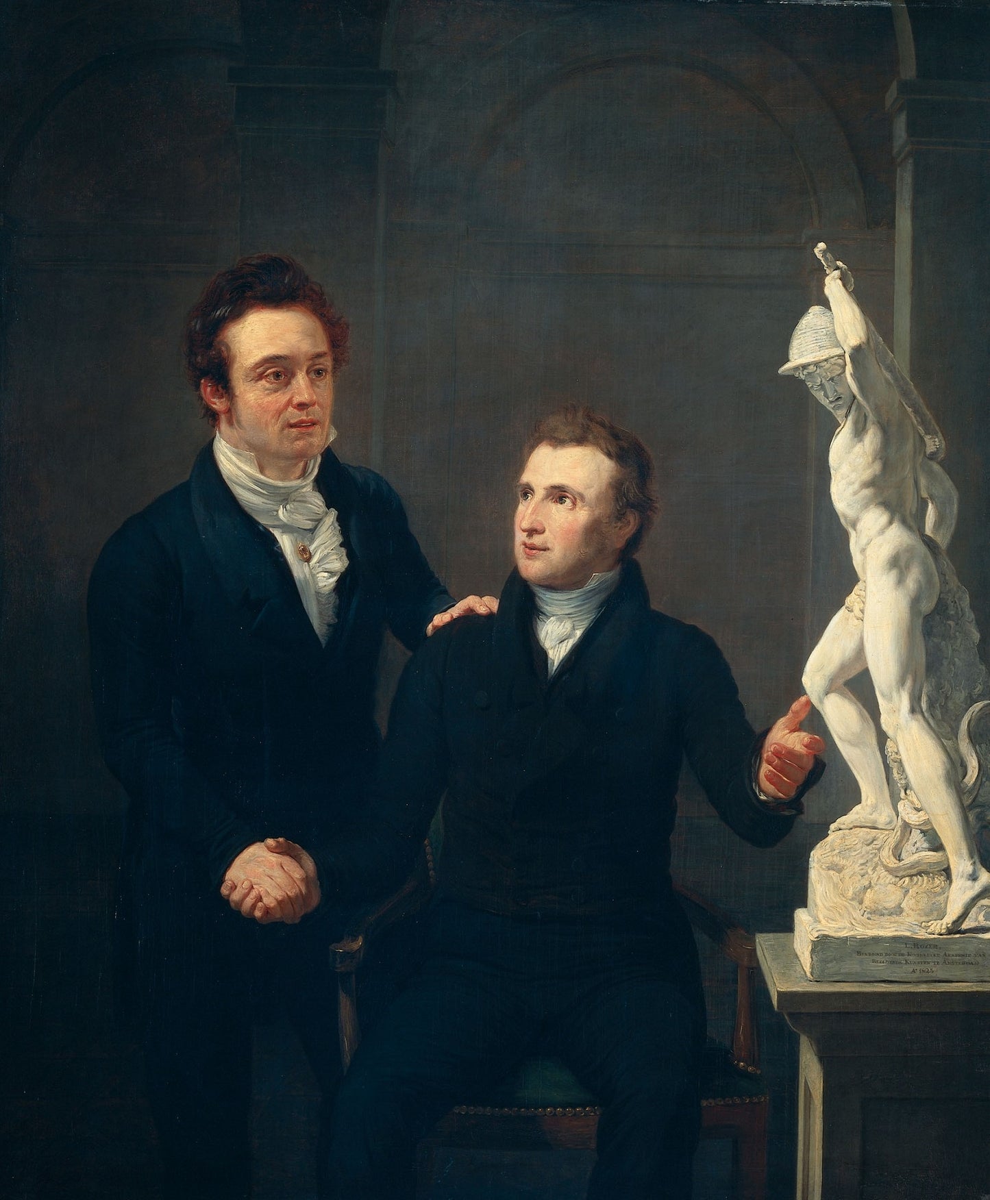 Louis Royer, Sculptor, and Albertus Bernardus Roothaan, Stockbroker, Friend of the Arts, and Patron, vintage artwork by Jan Willem Pieneman, 12x8" (A4) Poster