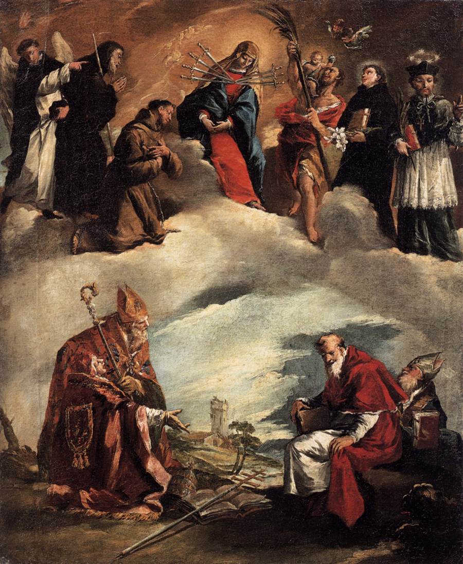 The Four Church Fathers and the Virgin of Seven Sorrows with Saints, vintage artwork by Francesco Guardi, 12x8" (A4) Poster
