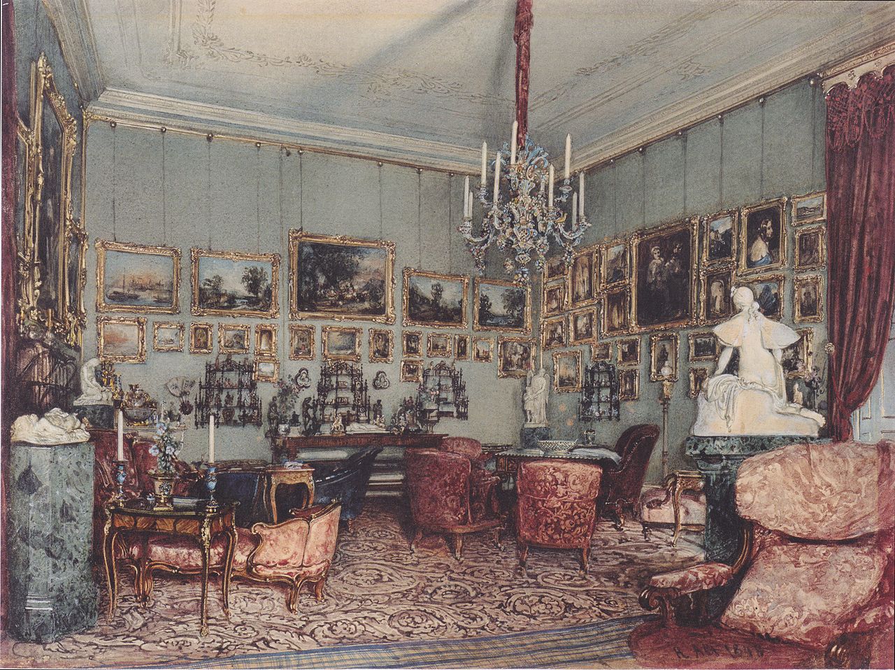 Interior at the Palais Windischgrätz in the Renngasse in Vienna, vintage artwork by Rudolf von Alt, A3 (16x12") Poster Print