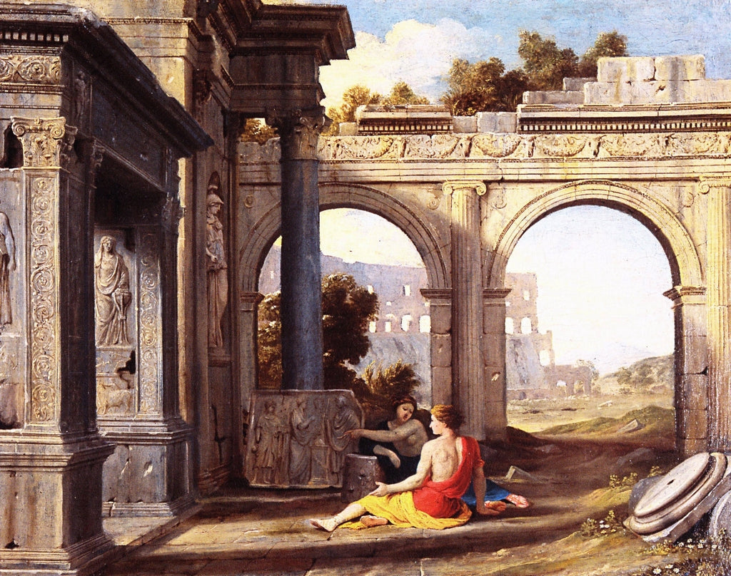 Landscape with the Arch of the Argentieri and the Colosseum, vintage artwork by Jean Lemaire, 12x8" (A4) Poster