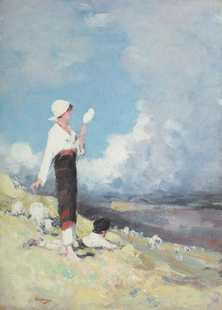Peasant Girl with Flock of Sheep in Muscelului Valley, vintage artwork by Nicolae Grigorescu, 12x8" (A4) Poster