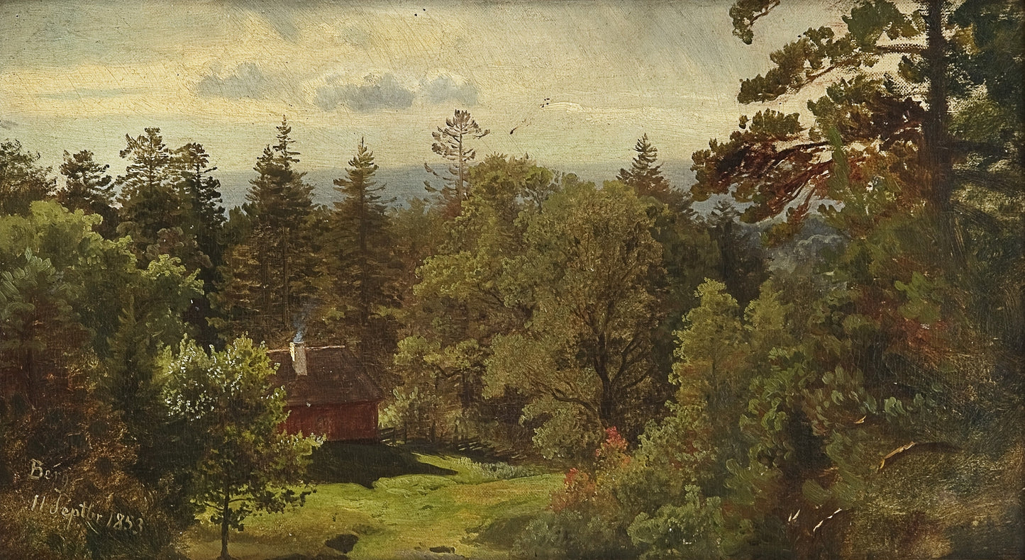 Berg, Study, vintage artwork by Hans Gude, 12x8" (A4) Poster