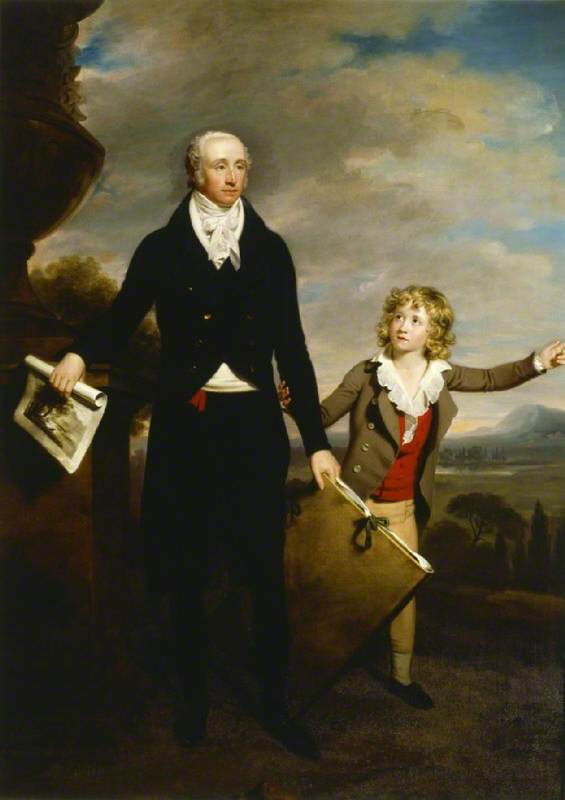 Sir Richard Colt Hoare, 2nd Bt, with His Son Henry Hoare, vintage artwork by Samuel Woodforde, 12x8" (A4) Poster