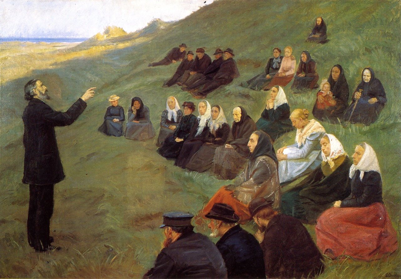 A Mission Meeting (by Frybakken at Skagen), vintage artwork by Anna Ancher, 12x8" (A4) Poster