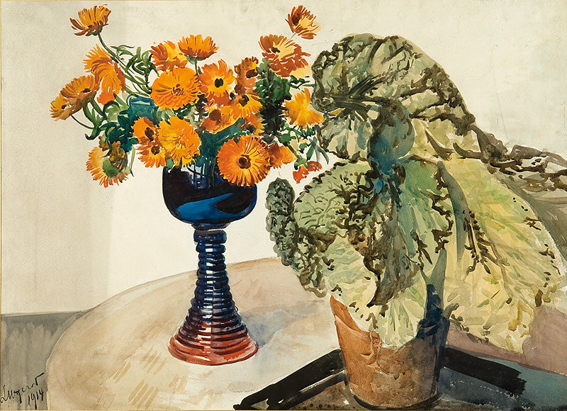 Marigolds and begonias, vintage artwork by Leon Jan Wyczolkowski, 12x8" (A4) Poster