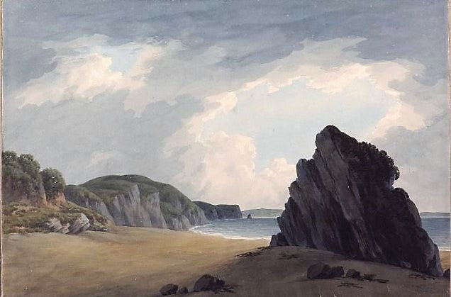 Rocky coast near Tenby , vintage artwork by John Warwick Smith, 12x8" (A4) Poster