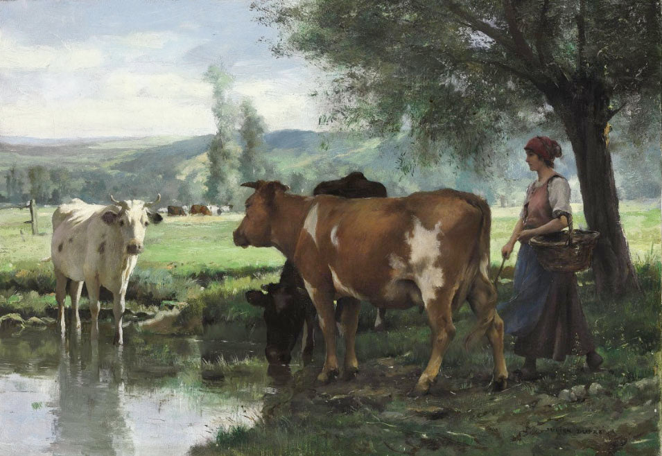 La gardeuse de vaches, vintage artwork by Julien Dupre, 12x8" (A4) Poster