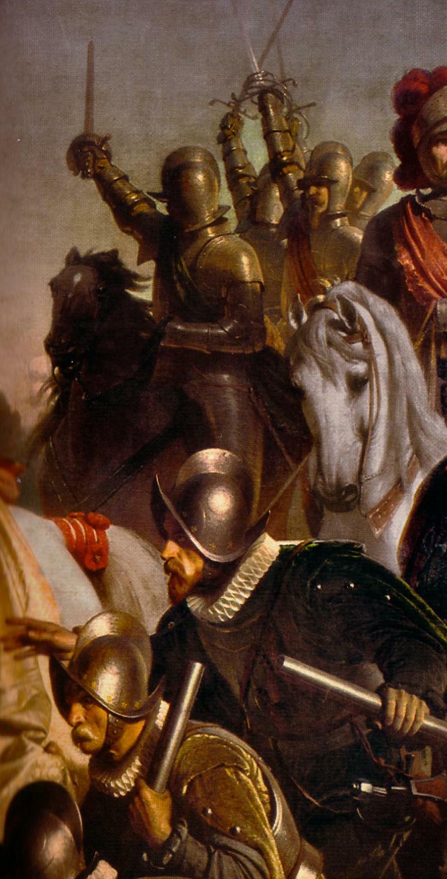 Queen Elizabeth I of England holds military parade in front of the Spanish Armada in 1588 (Detail), vintage artwork by Ferdinand von Piloty, 12x8" (A4) Poster