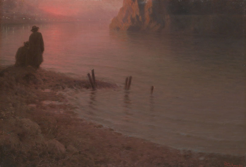 Sunset on the Vltava River, vintage artwork by Jakub Schikaneder, 12x8" (A4) Poster