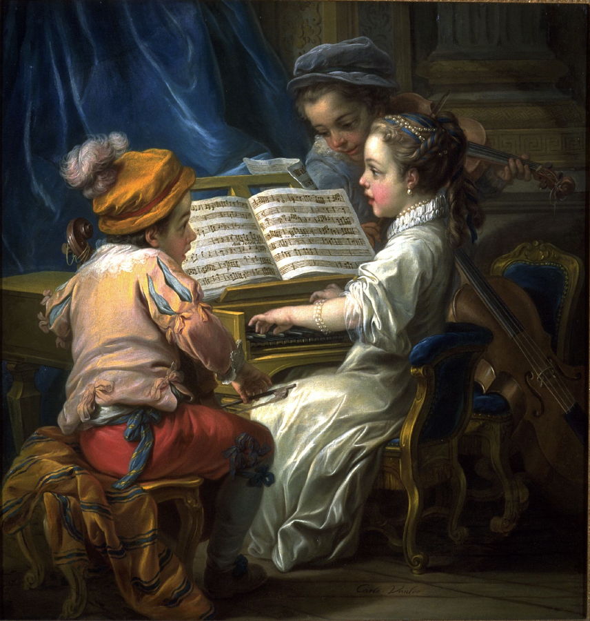 Allegories of the Fine Arts as Children - Music, vintage artwork by Carle van Loo, 12x8" (A4) Poster