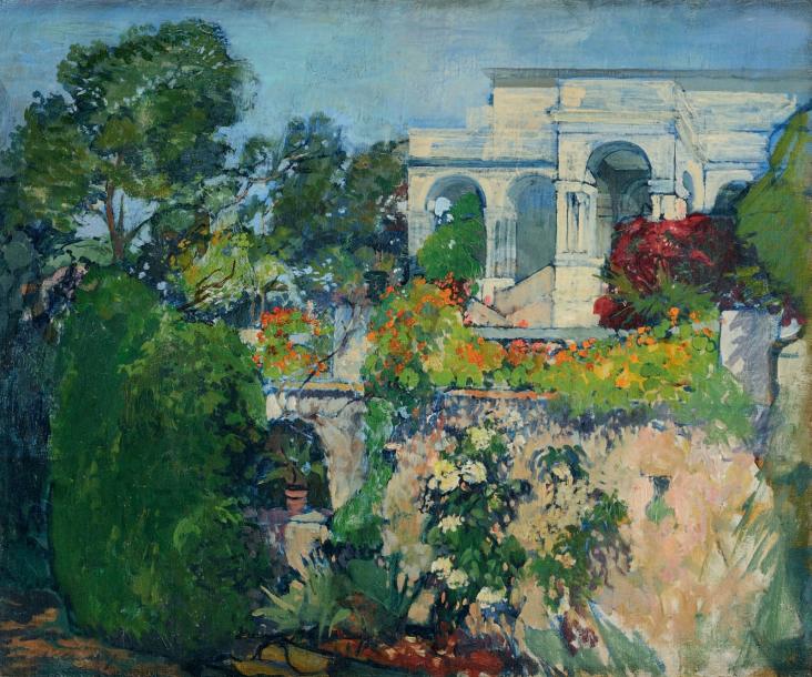 The Gardens of the Villa Abd-El-Tif, Algiers, vintage artwork by Leon Cauvy, 12x8" (A4) Poster