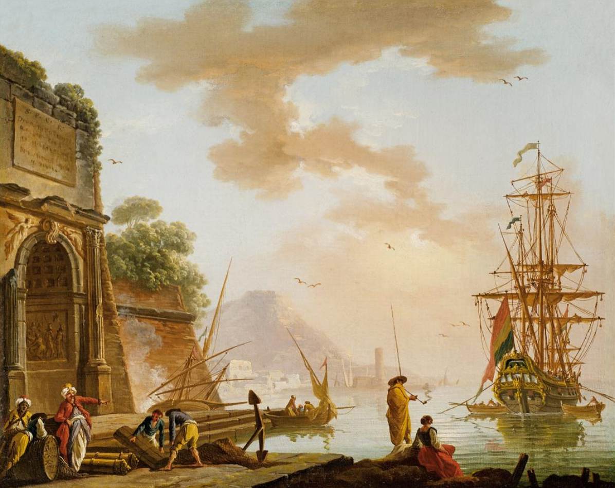 Mediterranean Seaport, vintage artwork by Charles François Grenier de Lacroix, 12x8" (A4) Poster