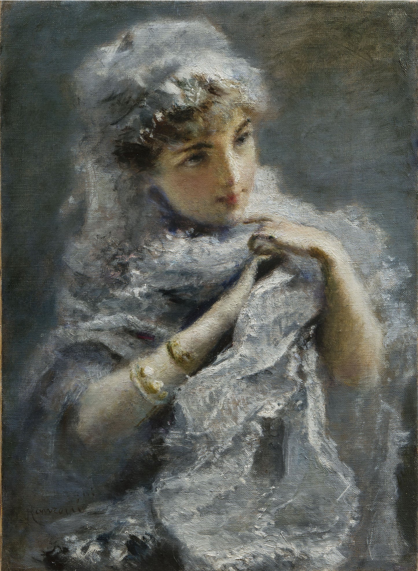 Portrait of a Young British Woman, vintage artwork by Daniele Ranzoni, 12x8" (A4) Poster