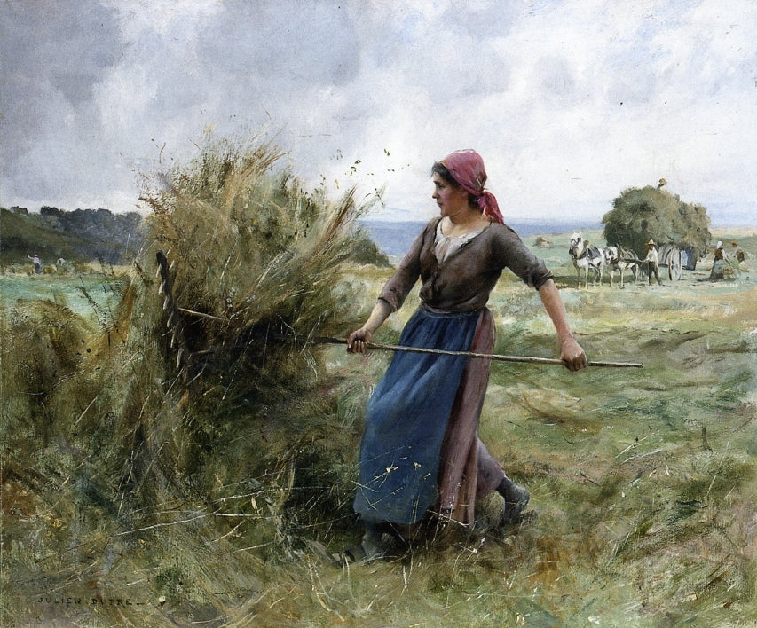 Peasant with Hay, vintage artwork by Julien Dupre, 12x8" (A4) Poster