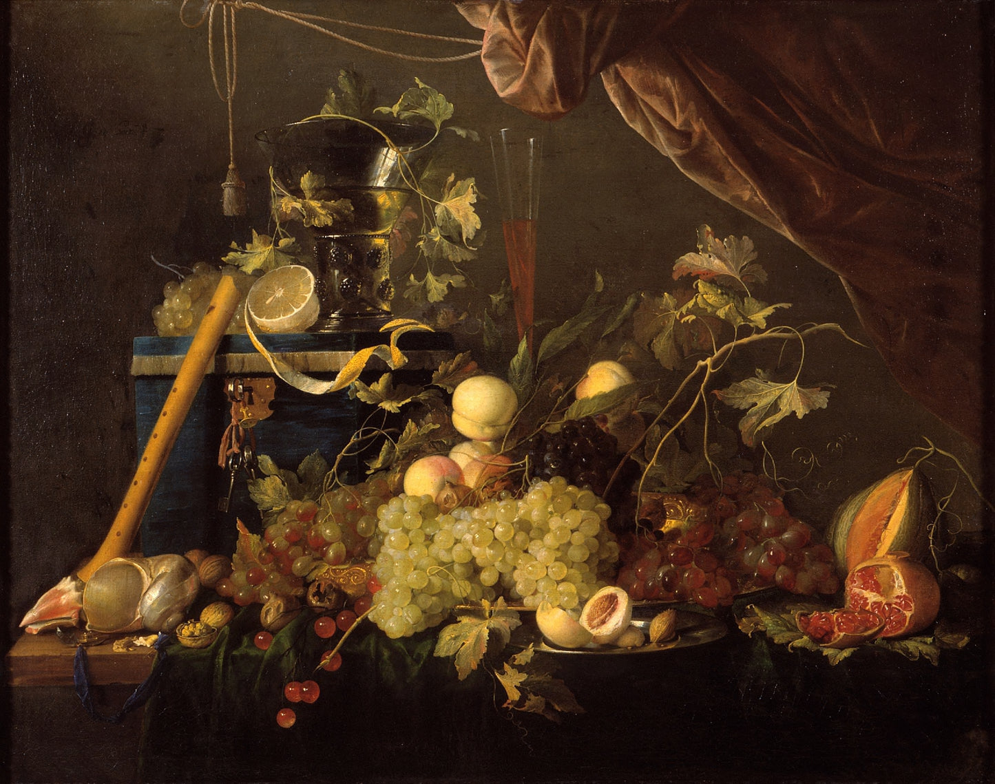 Fruit Still Life with jewelry box, vintage artwork by Jan Davidsz. de Heem, 12x8" (A4) Poster