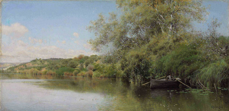 Fishermen on a Tranquil River by Emilio Sanchez-Perrier,A3(16x12")Poster