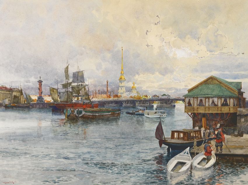 Boats on the Neva by Franz Kopallik,A3(16x12")Poster