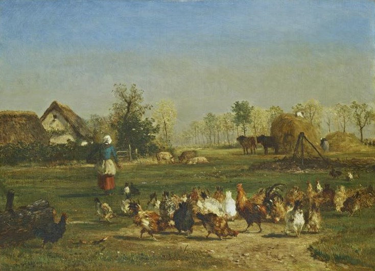 La provende des poules (Poultry Feeding), vintage artwork by Constant Troyon, A3 (16x12") Poster Print