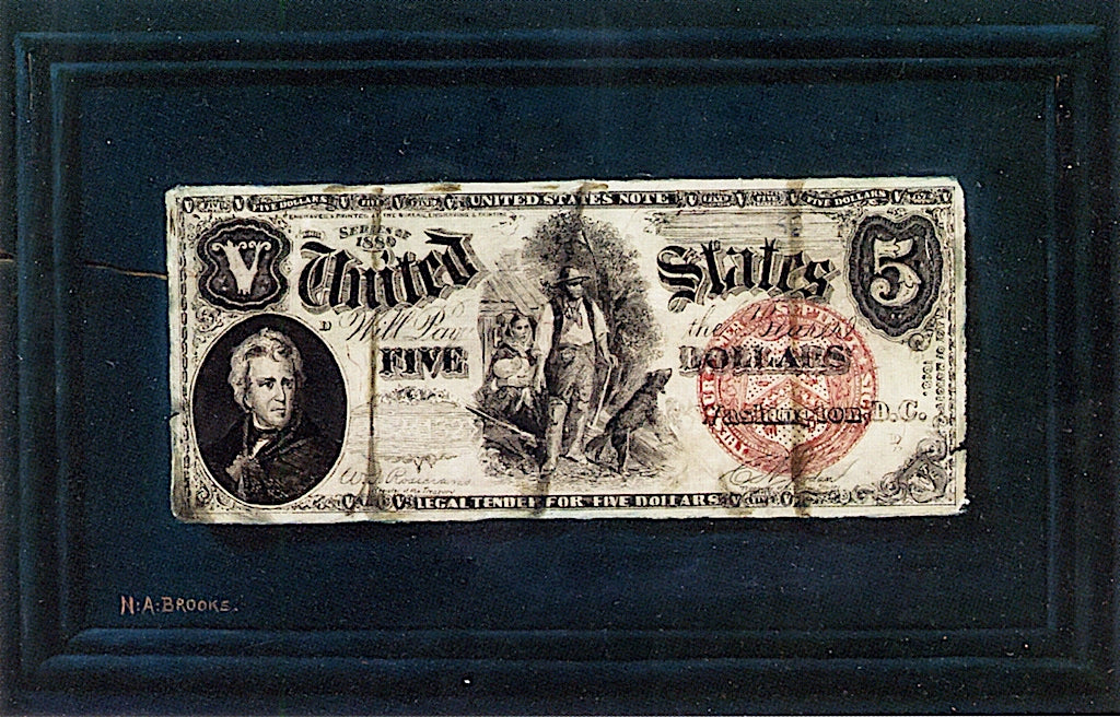Fife Dollar Bill on a Blue Molded Panel, vintage artwork by Nicholas Alden Brooks, 12x8" (A4) Poster