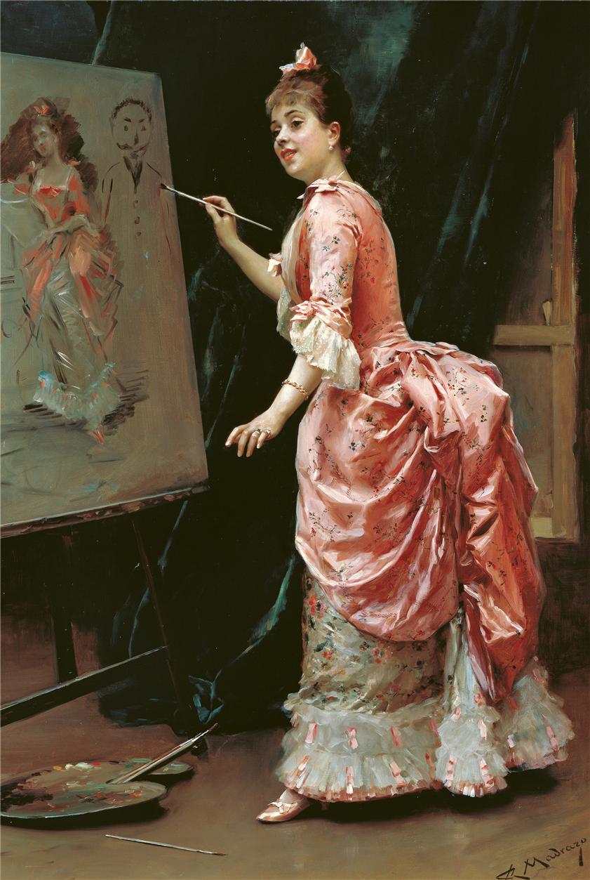 Mischievous Model, vintage artwork by Raimundo de Madrazo y Garreta, 12x8" (A4) Poster