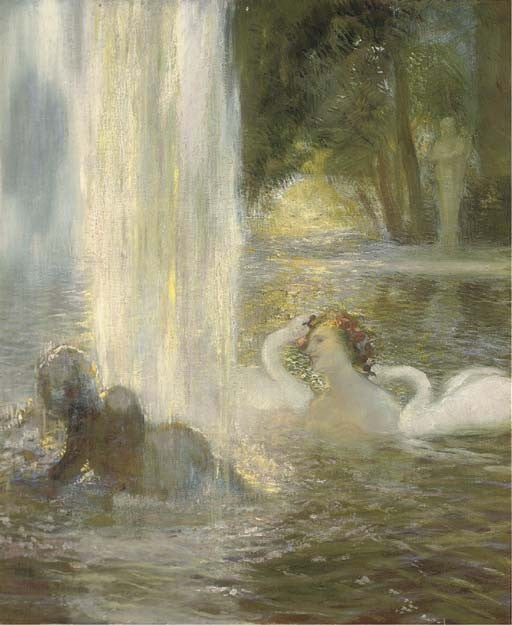 Reverie in the Fountain, vintage artwork by Gaston La Touche, 12x8" (A4) Poster