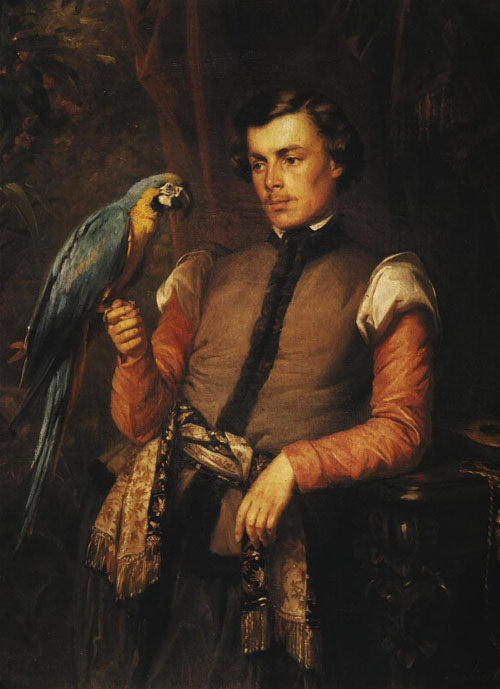Nobleman with a Parrot, vintage artwork by Jozef Simmler, 12x8" (A4) Poster