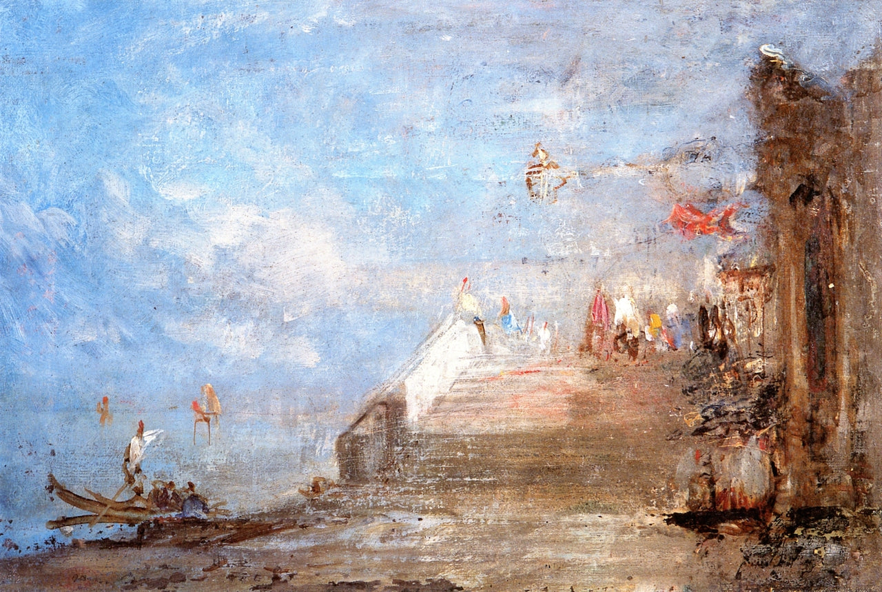 Venise, quai de Esclavons, vintage artwork by Felix-Francois-Georges-Philbert Ziem, 12x8" (A4) Poster