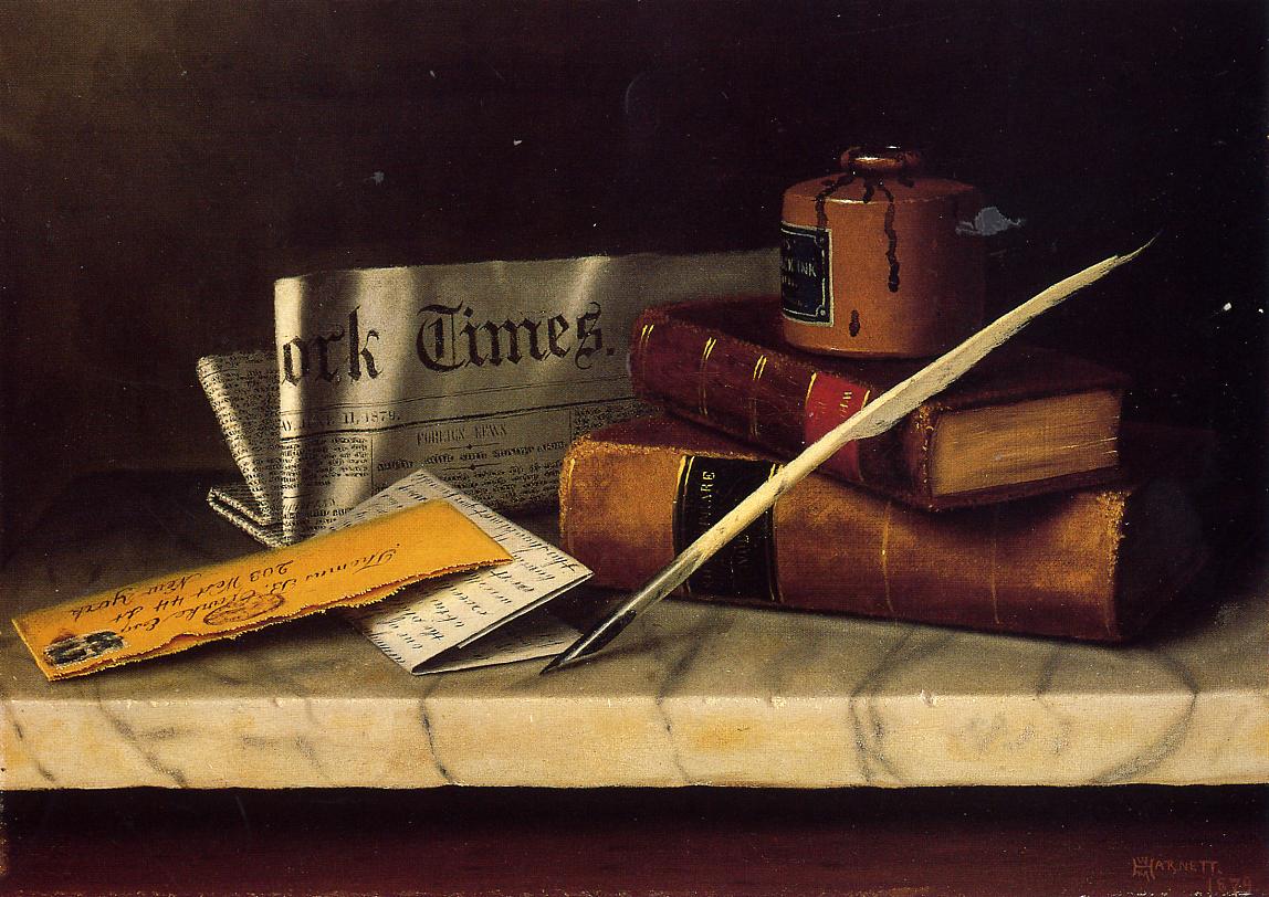 Still Life with Letter to Thomas B. Clarke, vintage artwork by William Michael Harnett, 12x8" (A4) Poster