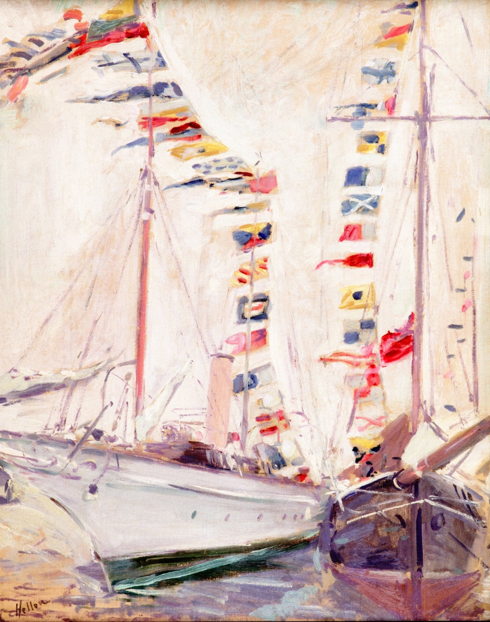 Pennant Bedecked Yachts, vintage artwork by Paul Cesar Helleu, 12x8" (A4) Poster